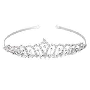 Detailed close-up of a silver rhinestone crown showing symmetrical crystal patterns