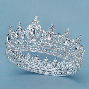 Luxurious baroque crown with iridescent AB rhinestones and heart shaped silver alloy design