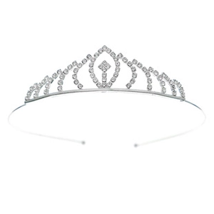 Detailed macro view of silver rhinestone tiara with intricate diamond-shaped alloy frame