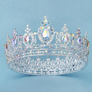 Luxurious silver bridal crown with iridescent AB crystals for pageant and prom parties
