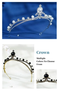 Detailed close-up of Baroque crown featuring intricate crystals and pearls in silver and gold