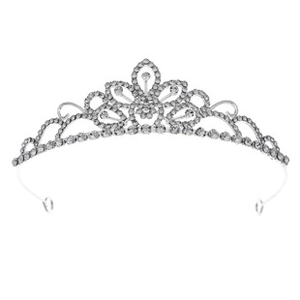 Close-up of sparkling white rhinestones on the silver bridal crown hair comb