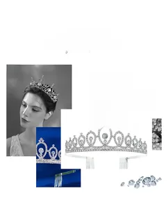 Detailed close-up of a silver alloy tiara with sparkling rhinestones and floral hair comb design