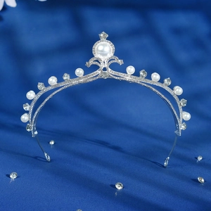 Vintage Alloy Artificial Pearl Rhinestone Bridal Crown Baroque Queen Tiara Hair Accessory For Wedding Banquet Party Women Jewelry
