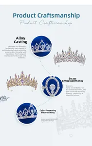 Detail view of rhinestone birthday crown featuring premium handmade inlay and color retention plating