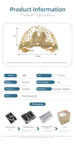 Détail du serre-tête à feuilles perlées champagne avec cristaux et dimensions