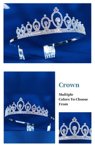 Detailed close-up of a silver rhinestone bridal tiara with classic curved design and side combs