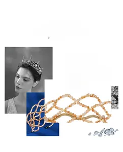 Detailed view of handmade crystal beaded headband with champagne orange faceted beads