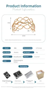 Detailed champagne crystal bead headband with dimensions and weight specifications