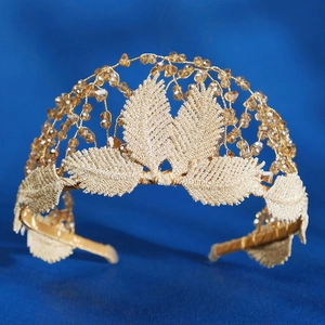 Serre-tête en Perles de Feuilles à la Main Vintage Champagne Cristal Artificiel Bandeau de Mariée Accessoires Cheveux Mariage Femme