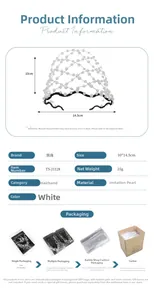 Detailed size specifications for the vintage white pearl mesh headband for weddings
