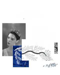 Détail du serre-tête de mariée avec fleurs en perles faites main et design de feuilles