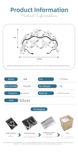 Detailed view of silver crystal flower headband with dimensions 13.5cm by 7cm