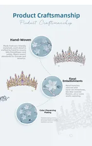 Detailed view of handmade crystal bridal tiaras with electroplated floral rhinestones