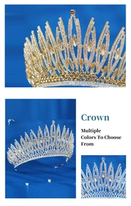 Close-up of luxury bridal crown with alloy base and sparkling rhinestones in gold and silver