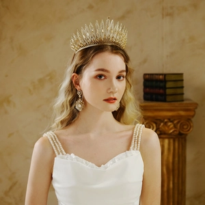 Luxury Alloy Rhinestone Bridal Crown Tiara For Women Wedding Party Marquise Crystal Pageant Headpiece Gold Silver Accessories