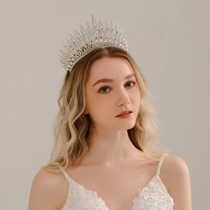 Luxury bridal tiara with silver rhinestones and radial points for wedding hairstyles