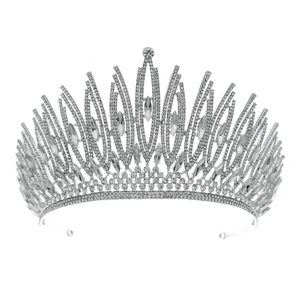 Luxurious bridal tiara crown with silver alloy and sparkling crystal rhinestones