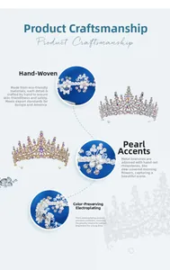 Detail of handcrafted bridal headband showing intricate pearl weaving and crystal plating
