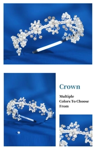 Detailed macro view of handmade crystal bridal headband with pearls and floral beadwork