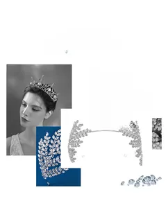 Détail du serre-tête de mariée luxueux avec motifs de feuilles et cristaux étincelants