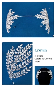 Détail de couronne de mariée luxueuse avec design de feuilles en cristal et métal argenté