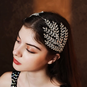 Serre-tête de Mariée de Luxe en Alliage avec Strass Feuilles Argent Cristal Accessoires de Mariage Banquet Fête Femme