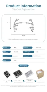Detailed size chart and specifications of the silver rhinestone bridal headband