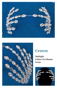 Macro view of luxury bridal headband with silver metal frame and marquise rhinestones