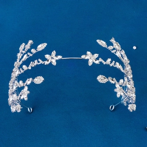Luxury silver bridal headband with sparkling rhinestones in floral and leaf motifs