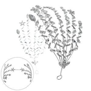Serre-tête de mariée de luxe argenté avec étoiles en cristal et motif floral sur blanc