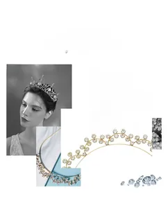 Detailed view of gold metal headband with sparkling floral rhinestones and gems