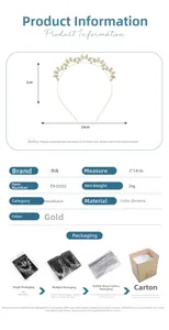 Detailed size specifications for the golden rhinestone floral hair hoop with measurements