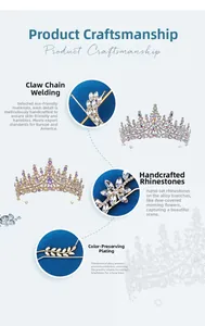 Detailed macro view of handmade crown hairpins with colorful rhinestones and gold plating