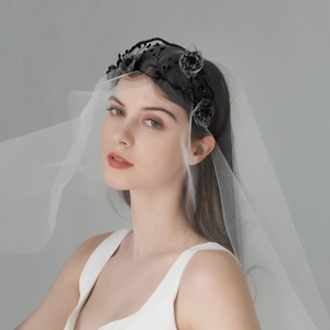 Luxueux Serre-tête Rétro Français à Fleurs Perles de Cristal Voile en Résille Accessoires Cheveux Mariée Mariage Femme Couronne
