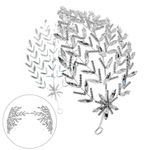 Luxurious bridal headband with crystal leaf design and silver metal for wedding party