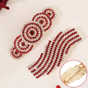 Vintage Red Rhinestone Hair Clip Alloy Crystal Flower Spring Clip Luxurious Hair Accessories For Women Wedding Party