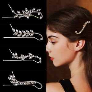 Gold Zirconia Leaf Hair Clip For Women Retro Rhinestone Side Clip Wedding Banquet Elegant Hair Accessories Jewelry Gift