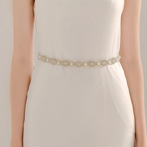 Bridal Sash Belt With Rhinestones And Imitation Artificial Pearls Elegant Ivory Satin Ribbon Women Formal Gown Accessory Wedding Belt