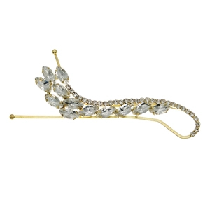 Elegant gold wavy hair clip with clear marquise rhinestones on a clean white background