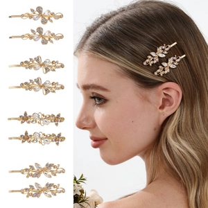 Vintage French Style Alloy Rhinestone Flower Butterfly Hair Clip For Women Gold Plated Metal Bobby Pin Hair Accessories