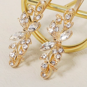 French vintage gold butterfly hair clips set with sparkling rhinestones for women