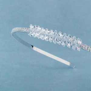 Serre-tête argenté avec double rangée de zircons marquise pour enfants et femmes