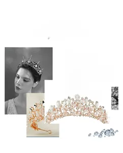 Close-up of bridal crystal crown with intricate floral alloy design and sparkling rhinestones