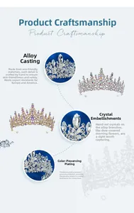Detail view of handmade alloy bridal crown featuring crystal rhinestones and plating