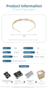Detailed chart showing 14cm width and 46g weight of this rhinestone leaf headband