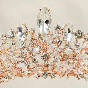 Exquisite rose gold bridal crown with crystal rhinestones for wedding dress accessory