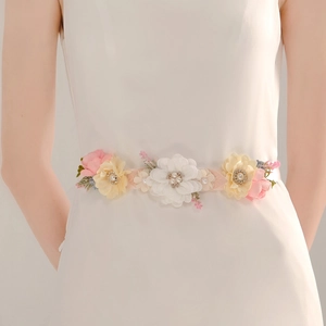 Handmade Flower Bridal Belt For Wedding Dress Elegant Satin Ribbon Sash With Rhinestone Artificial Pearl For Photography Party Women