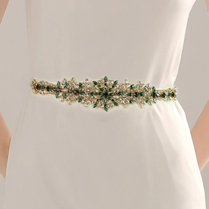 Luxurious Rhinestone Bridal Belt For Wedding Dress Satin Ribbon Sash With Floral Leaf Pattern Handmade Gown Accessories For Women