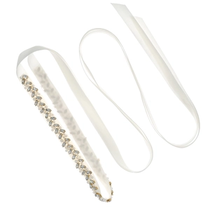 Elegant bridal wedding sash with marquise rhinestones and white pearls on satin ribbon